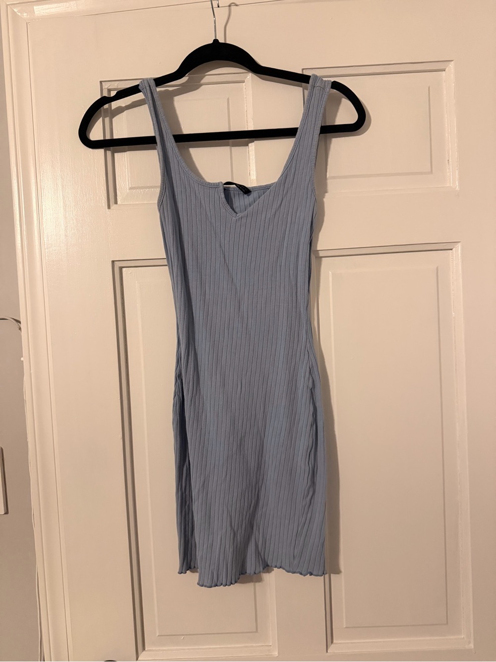SHEIN Light Blue Ribbed Scoop Neck Mini Dress